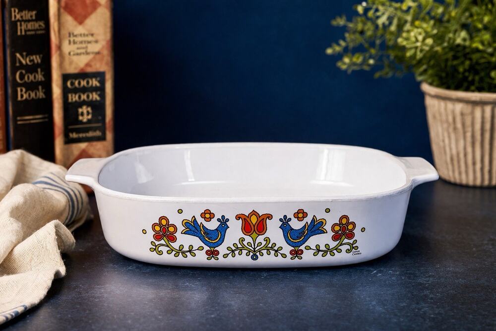 Vintage CorningWare 1975 Country Festival Blue Bird 2.5 Qt Casserole A-10-B